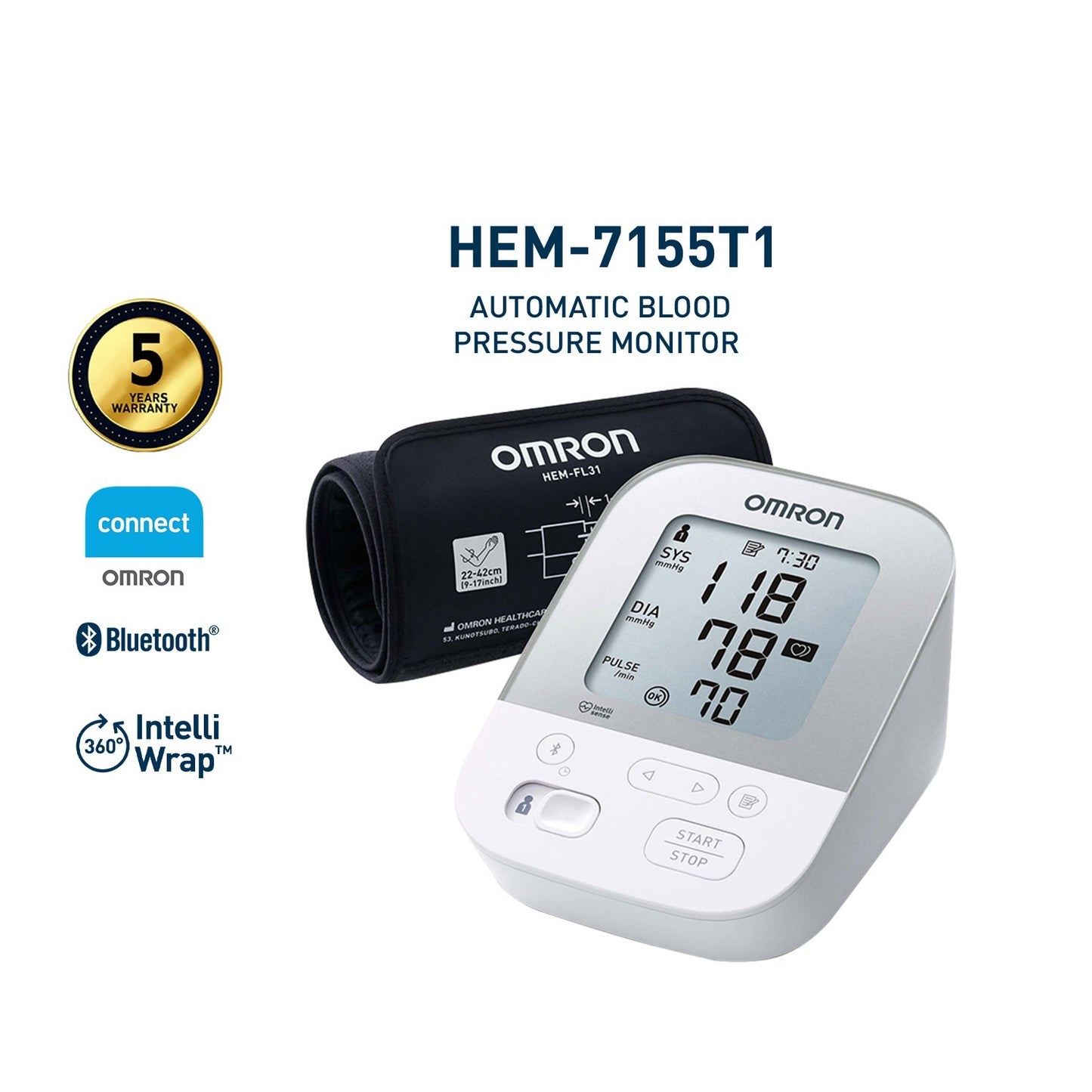 Upper Arm Blood Pressure Monitor with Bluetooth HEM-7155T
