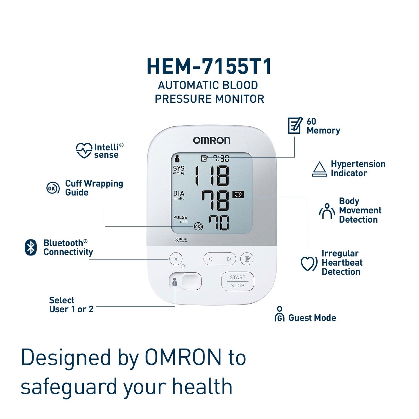Upper Arm Blood Pressure Monitor with Bluetooth HEM-7155T