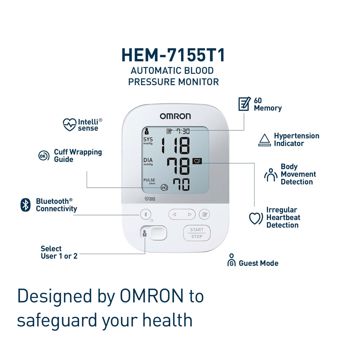 Upper Arm Blood Pressure Monitor with Bluetooth HEM-7155T