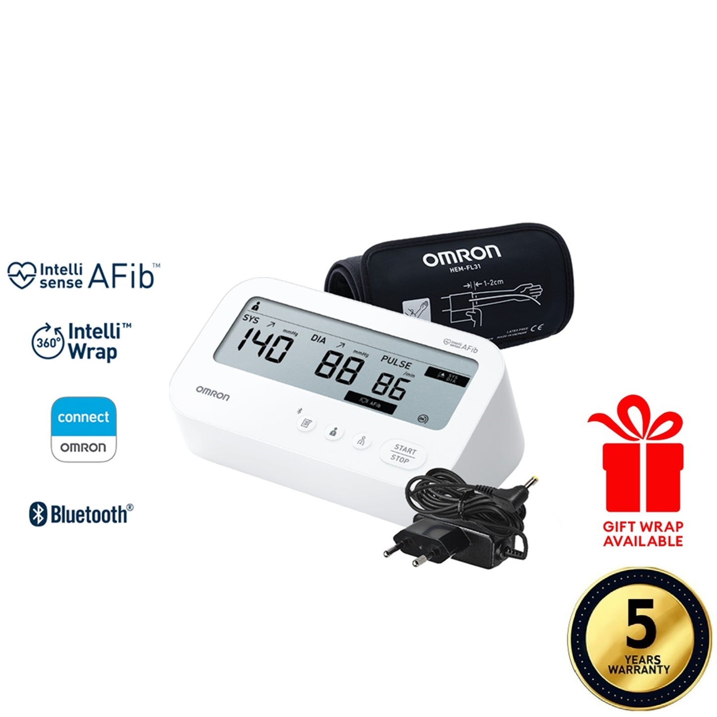 Automatic Upper Arm Blood Pressure Monitor with Bluetooth and AC Adapter IQ BT POWER