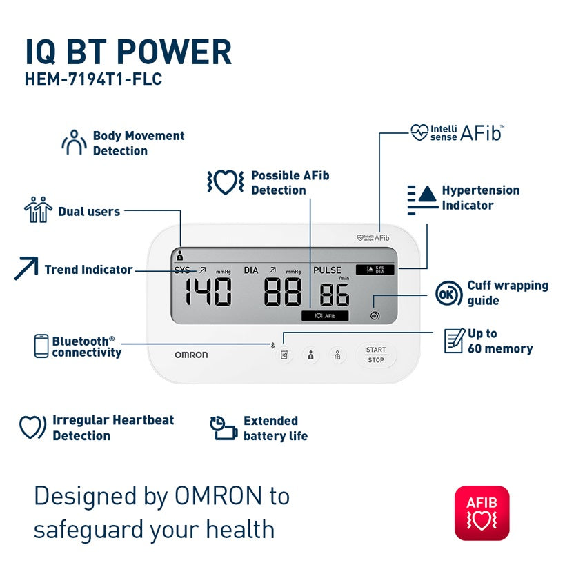 Automatic Upper Arm Blood Pressure Monitor with Bluetooth and AC Adapter IQ BT POWER
