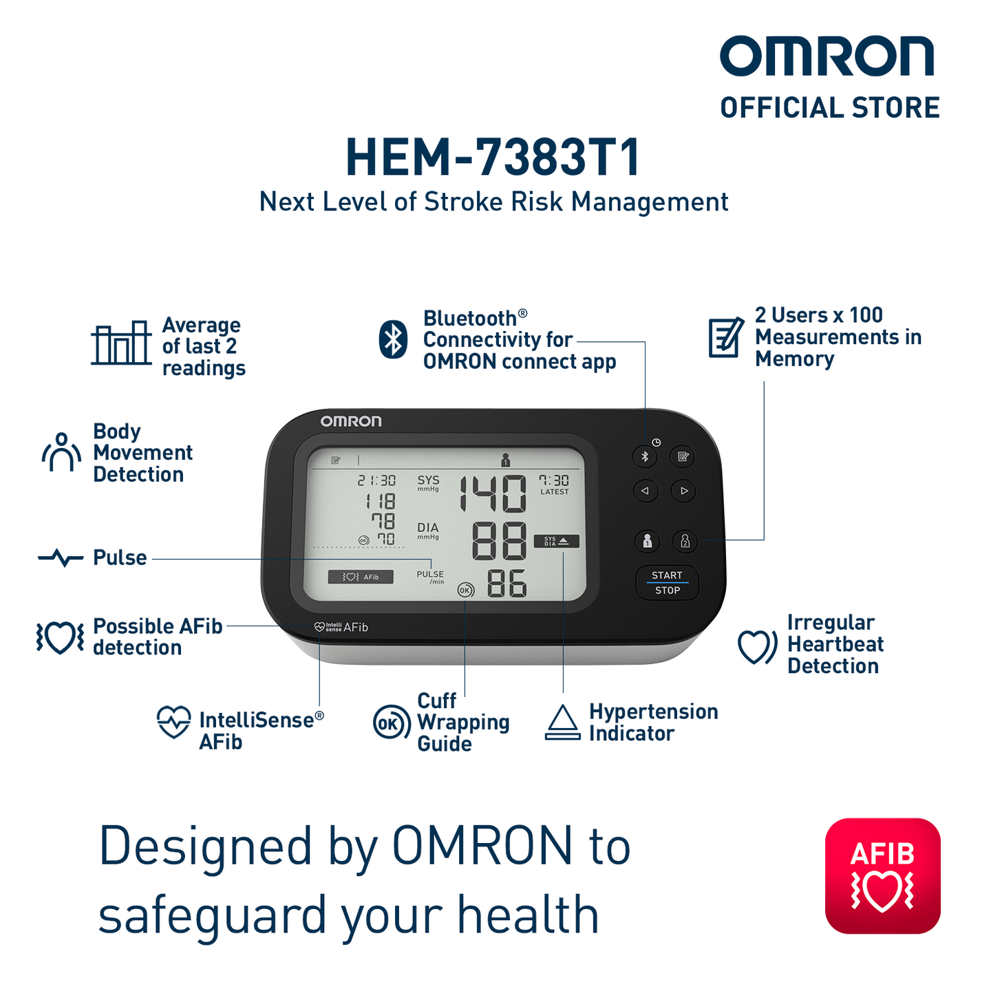 Automatic Upper Arm Blood Pressure Monitor with Bluetooth HEM-7383T1-AP